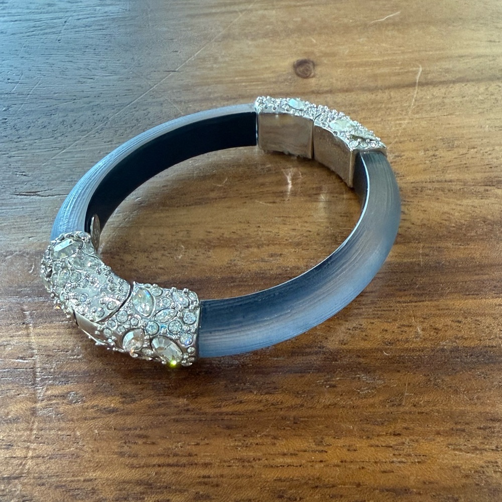 Alexis BITTAR Blue and Silver Lucite Bracelet with Intricate Design